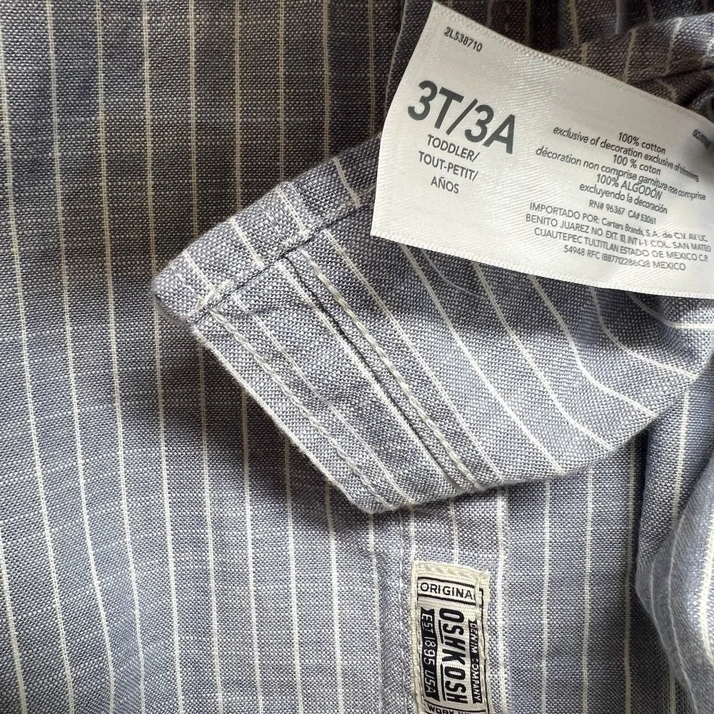 OshKosh‎ B'gosh Button Down Short Sleeve Boys 3T Two Pockets Blue White Stripe